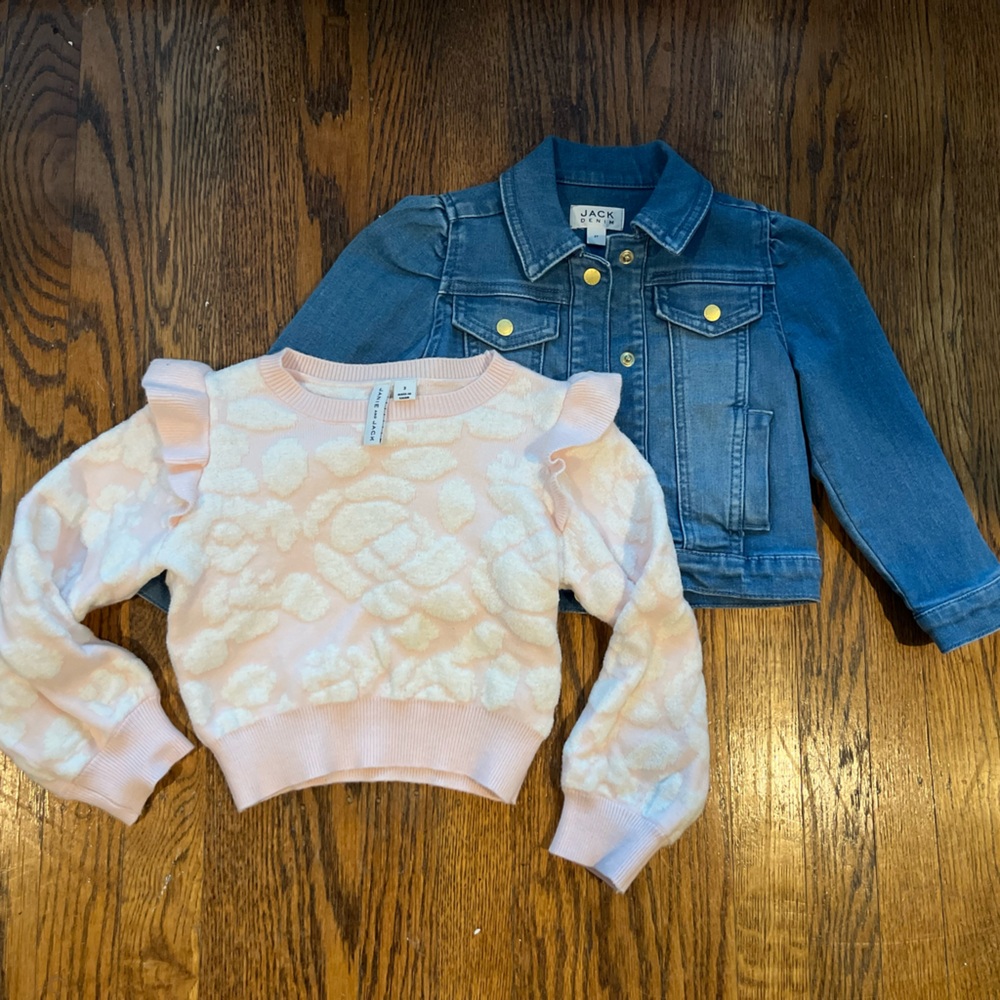 Janie and Jack Pink Ruffled Sweater & Denim Jacket (2T/3T)